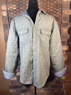 Nautica Quilted Khaki Green Men's Jacket Flannel Interior Button Down M